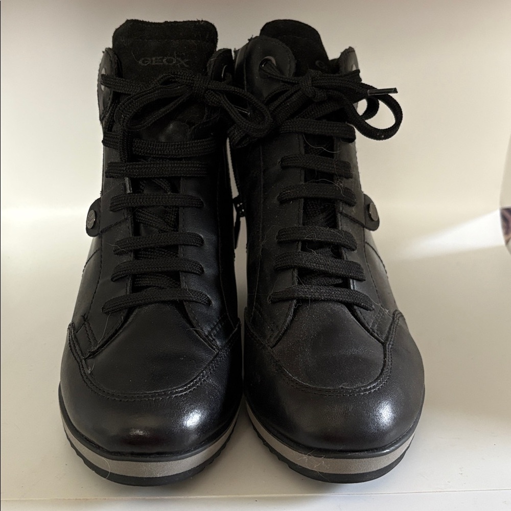 Geox Black Oxford Illusion Leather Wedge Sneaker 39 - Picture 2 of 7